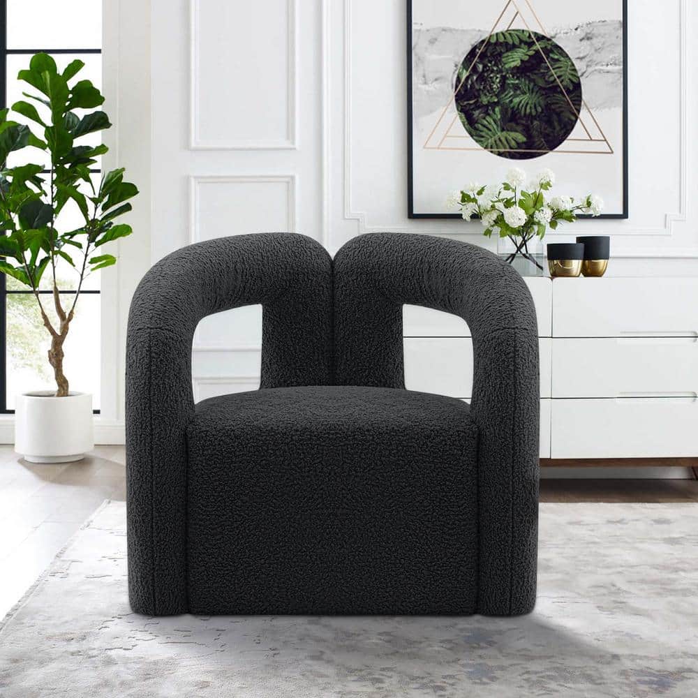 Darian Black Boucle Upholstered Accent Chair with Pine Wood Frame