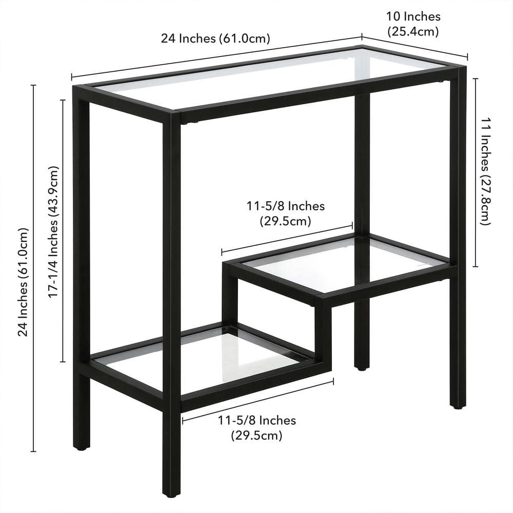 Blackened Bronze Rectangular Metal and Glass Accent Table