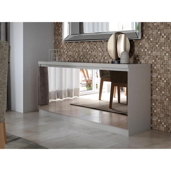Manhattan Comfort Viennese Modern Off White Composite Wood 62.99 in. Buffet Cabinet with 6-Storage Shelves and Mirrored Front