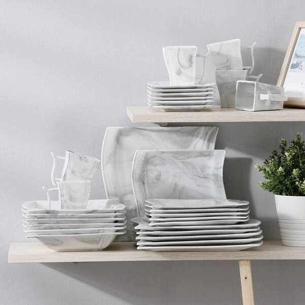 Malacasa Flora Marble Grey Porcelain Dinnerware Set Plates, Cups, Bowls,  And Saucers For 6 People Elegant Tableware Collection From Qg8i, $151.05