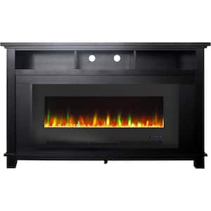 San Jose 58 in. Freestanding Electric Fireplace Entertainment Stand in Black with 50 in. Insert and Crystal Rock Display