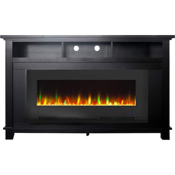 Cambridge San Jose 58 in. Freestanding Electric Fireplace Entertainment Stand in Black with 50 in. Insert and Crystal Rock Display