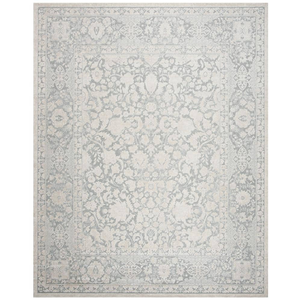 Elegant Floral Essence Light Grey/Cream Synthetic Area Rug - 8' x 10'