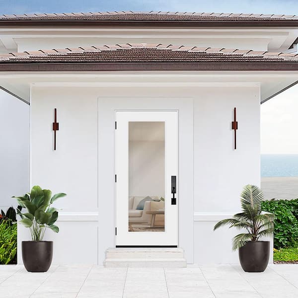 Palisade 32 in. x 80 in. FullLite Clear Impact Glass RHOS Primed Fiberglass Prehung Front Door with 4-9/16 Frame