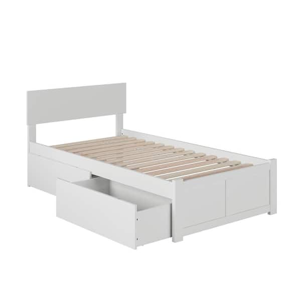 AFI Orlando White Twin XL Solid Wood Storage Platform Bed with Flat Panel Foot Board and 2 Bed Drawers