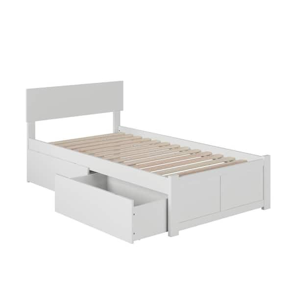 AFI Orlando White Twin Solid Wood Storage Platform Bed with Flat Panel Foot Board and 2 Bed Drawers