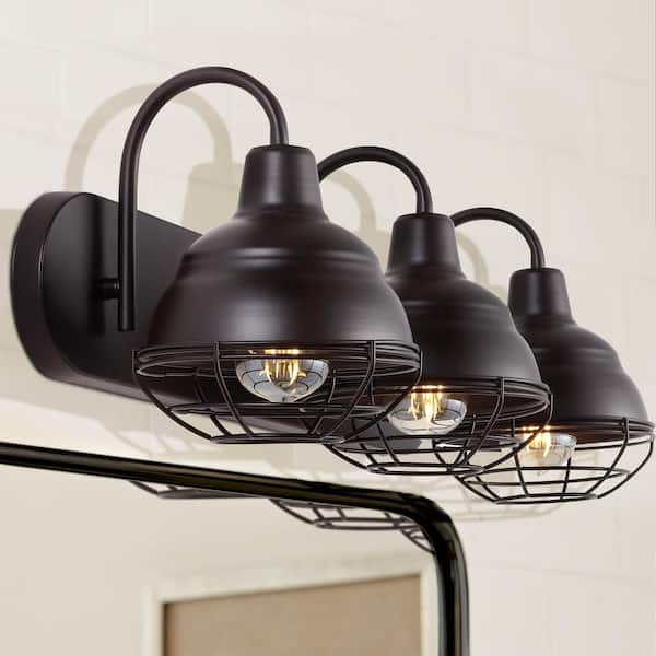JONATHAN Y Levi 24.5 in. 3-Light Oil Rubbed Bronze Industrial Farmhouse Iron LED Vanity Light