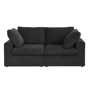 80.3 in. Modular Square Arm 2-Piece 30% Linen Down Filled Seperable 2-Seater Rectangle Loveseat Sofa Couch in Black