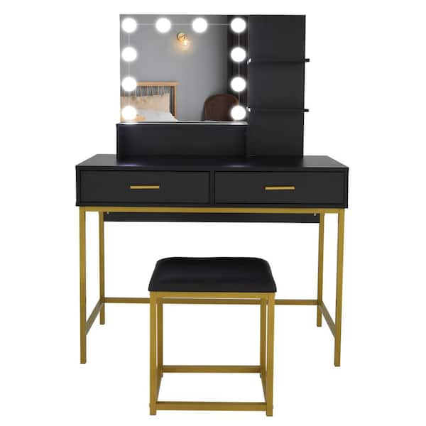 Karl home Black Makeup Vanity Set with Lighting Bulbs