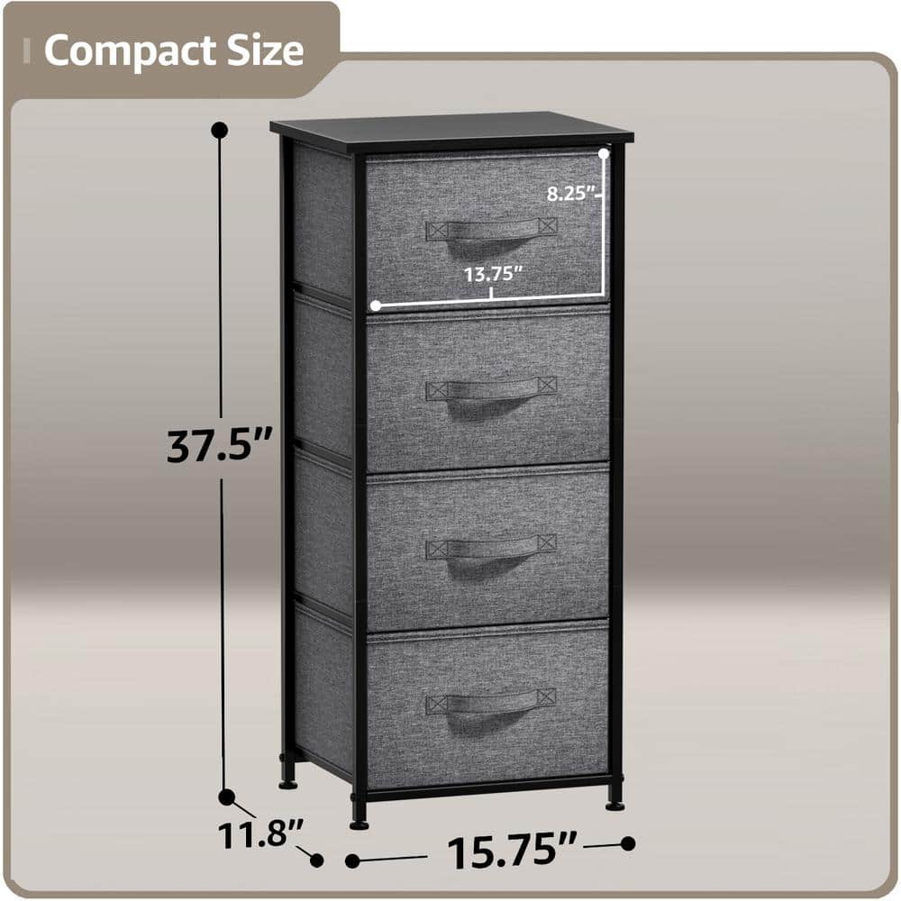 Black and Charcoal Tall 4-Drawer Storage Dresser