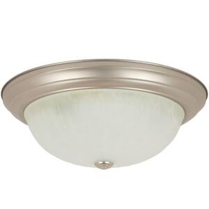 13 in. 2-Light Brushed Nickel Decorative Dome Flush Mount Light with Alabaster Glass Shade