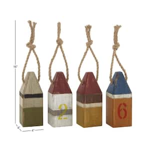 Multi Colored Wood Buoy Sculpture with Rope Accents (Set of 4)