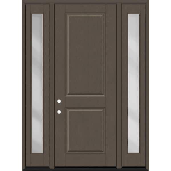 Steves & Sons Regency 68 in. x 96 in. 2P Squaretop LHIS Ashwood Stain Mahogany Fiberglass Prehung Front Door withClear14in. SLs 4-9/16