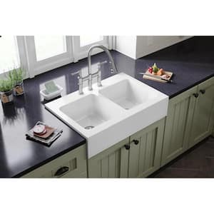 Burnham 34in. Drop-in 2 Bowl  White Fireclay Sink Only and No Accessories