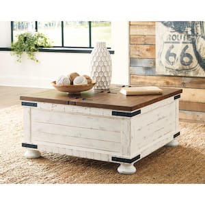 Wystfield 36 in. White Square Wood Coffee Table with Lift Top