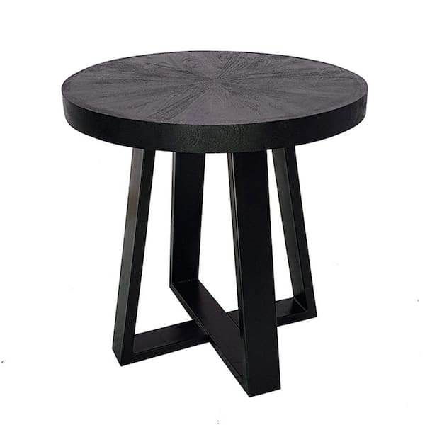 Benjara 23.6 in. Black Round Wood End/Side Table with Wooden Frame