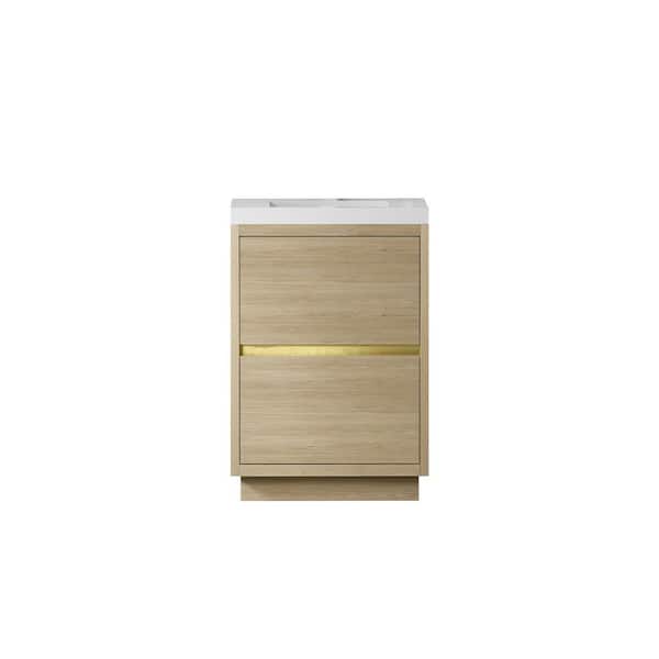 24 in. W x 20 in. D x 35 in. H Single Sink Freestanding Bath Vanity in Oak Natural Wood with White Solid Surface Top