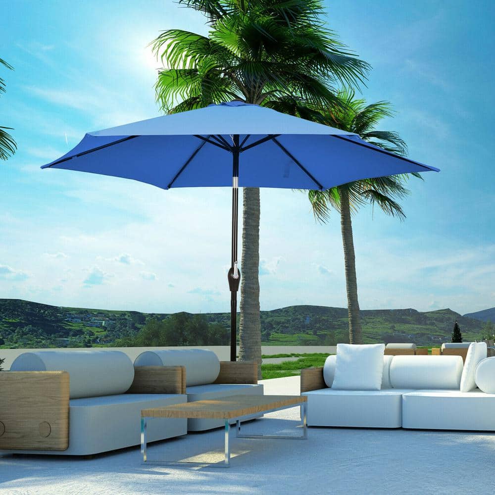 9 ft. Steel Outdoor Market Patio Umbrella Push Button Tilt Crank Lift in Bl