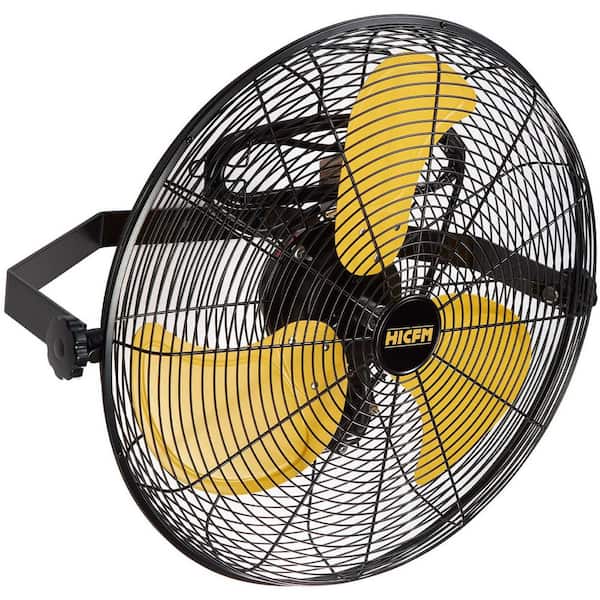 HICFM 20 in. Yellow Outdoor Wall Mounted Fan, 5100 CFM 3-Speed, IP44 Motor, GFCI Plug, for Patio, Workstation, UL Listed