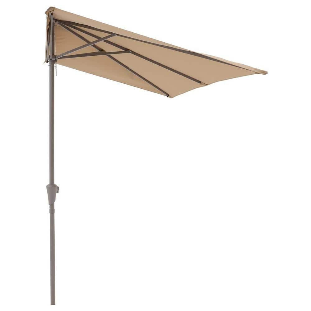 7.5 x 4 ft. Steel Pole Market Half Rectangular Patio Umbrella in Beige