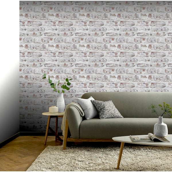 Domenic White Whitewashed Brick Wallpaper Sample