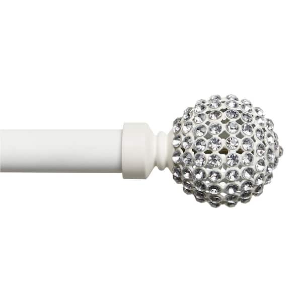 EXCLUSIVE HOME Anastasia 66 in.-120 in. Adjustable Length Single Curtain Rod Kit in White with Gemstone Accented Finial