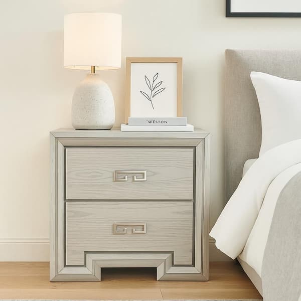 Basil White and Nickel 2-Drawer 18 in. W Nightstand