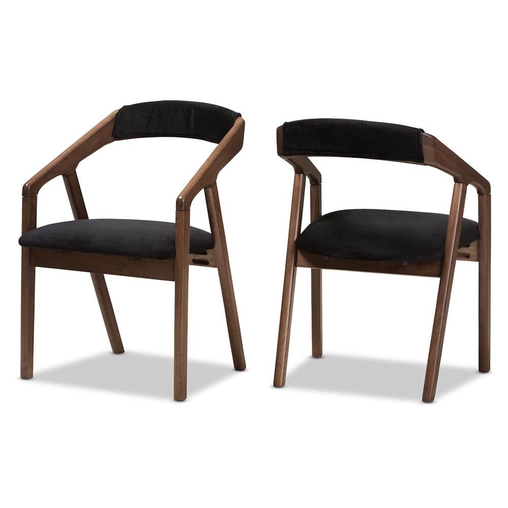 Mid-Century Modern Walnut Dining Set with Black Velvet Upholstery