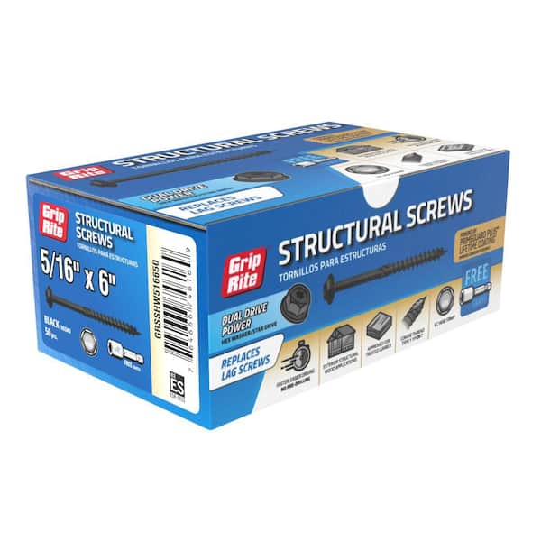 2-Pack 5/16 in. x 6 in. Hex Drive Hex Head Structural Screws 50 Per Box/100-Piece