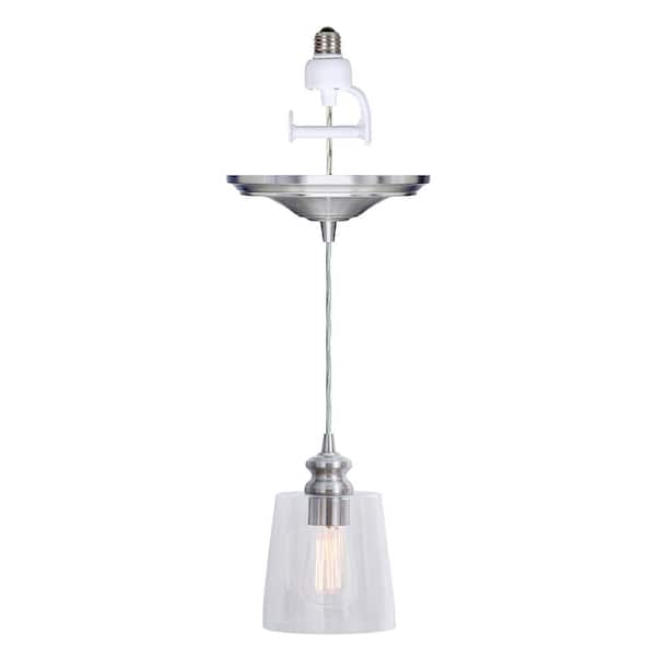 Worth Home Products Instant Pendant 1-Light Recessed Light Conversion Kit Brushed Nickel Clear Glass Shade