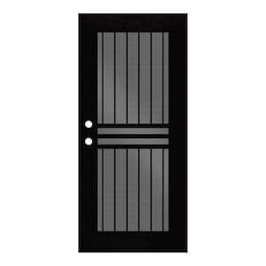 Plain Bar 32 in. x 80 in. Left Hand/Outswing Black Aluminum Security Door with Black Perforated Screen