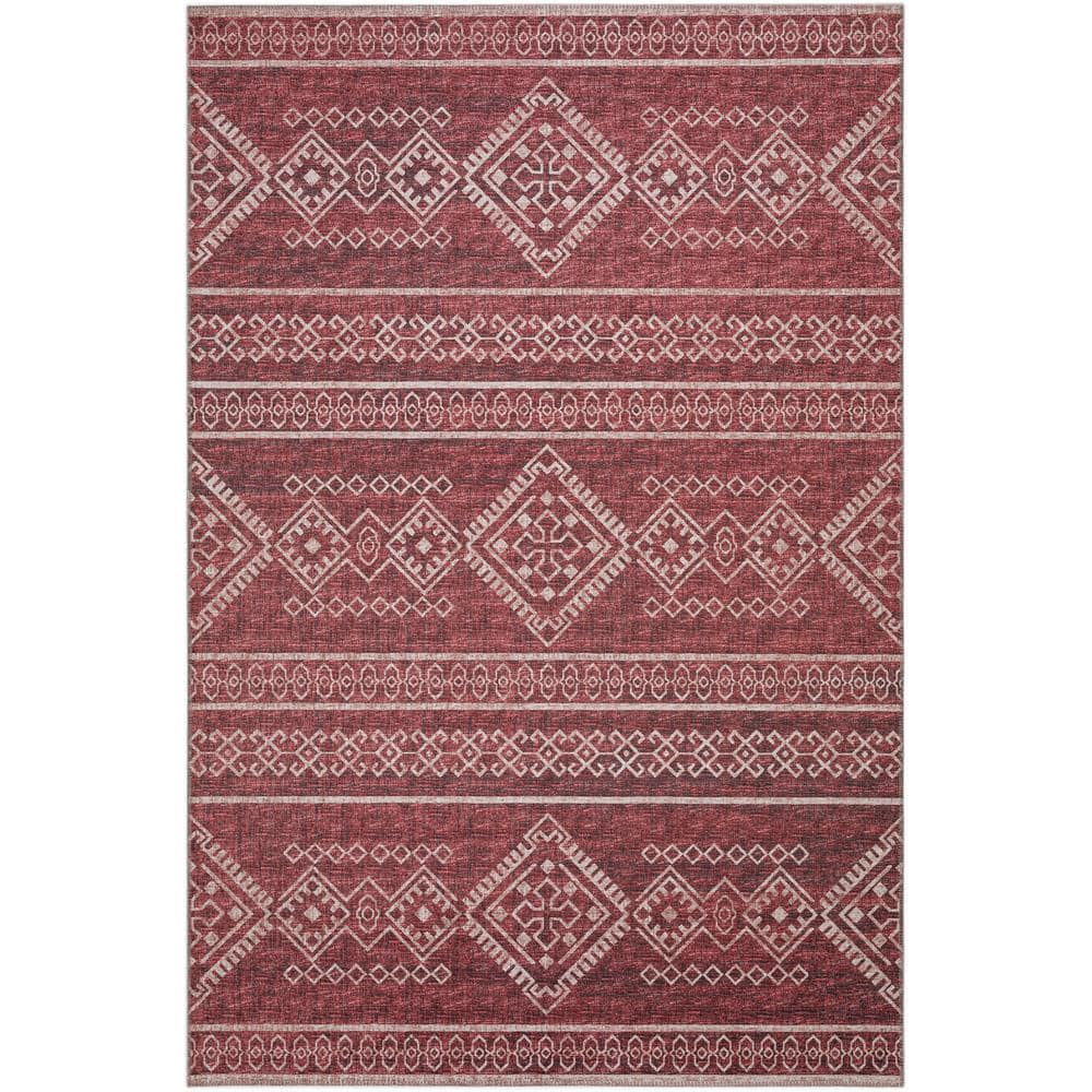 Yuma Red 5 ft. x 7 ft. 6 in. Geometric Indoor/Outdoor Washable Area Rug
