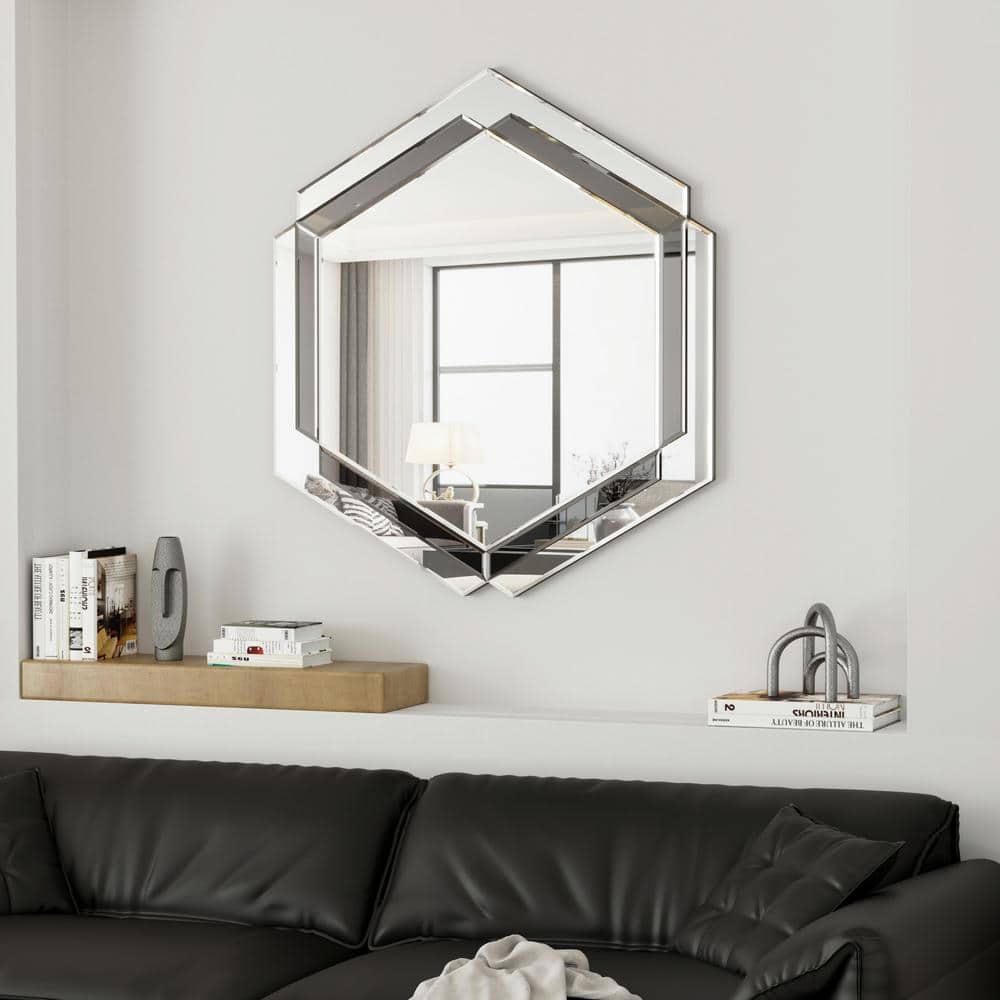 Modern 28 in. W x 31.5 in. H Round Frame Silver Wall-Mounted Decorative Mir