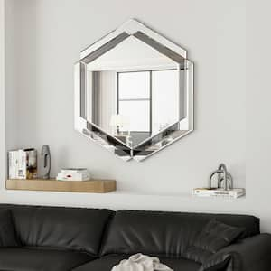 Modern 28 in. W x 31.5 in. H Round Frame Silver Wall-Mounted Decorative Mirror for Living Room, Bedroom, Entryway