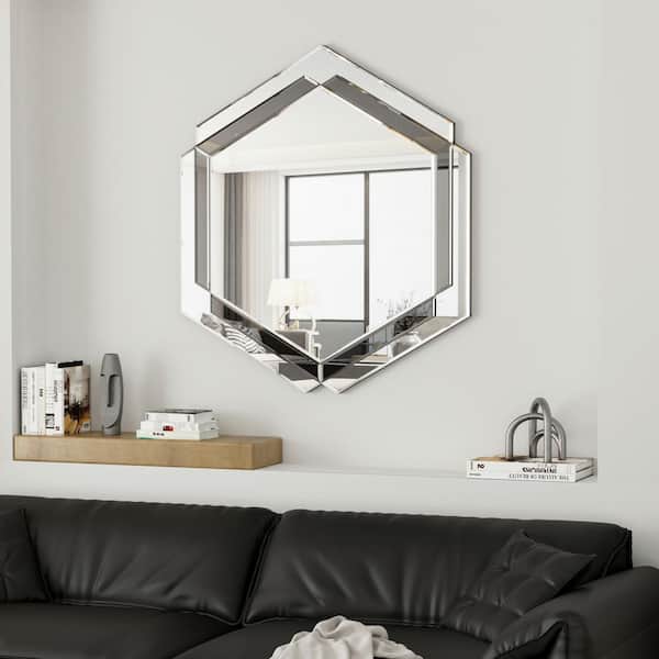 Unbranded Modern 28 in. W x 31.5 in. H Round Frame Silver Wall-Mounted Decorative Mirror for Living Room, Bedroom, Entryway