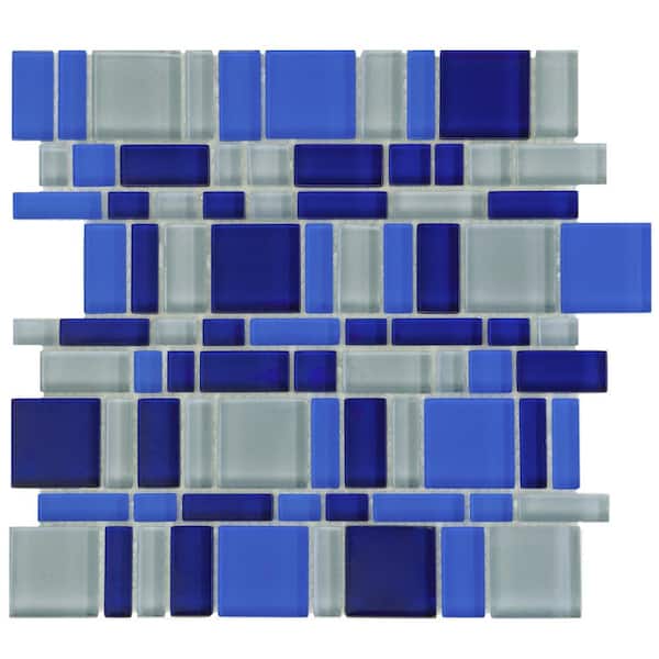 Merola Tile Tessera Magic Celeste 11-3/4 in. x 11-3/4 in. x 8 mm Glass Mosaic Tile