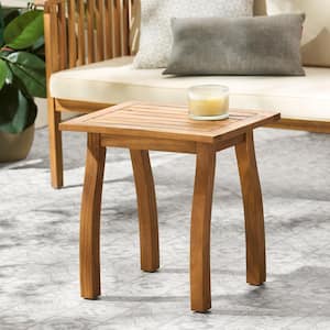 Teak Finish 100% Solid Wood Stylish Slatted Top Outdoor Accent Table