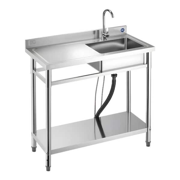 39.4 in. Freestanding Stainless Steel Commercial Kitchen Sink Utility Sink for Garage, Restaurant, Laundry