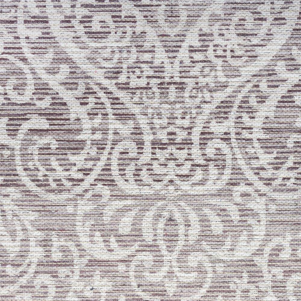 Stone Gray Damask Washable Chenille Area Rug 7'10" x 9'10"