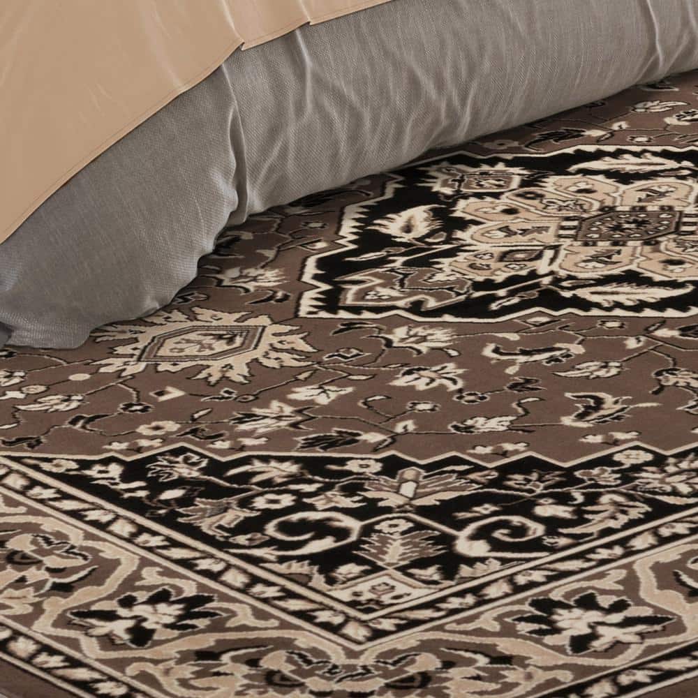 Elegant Brown Floral Medallion 6'x4' Low Pile Area Rug
