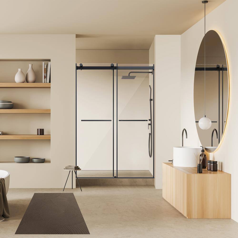 Belizzi 52" Matte Black Frameless Shower Door with Clear Glass