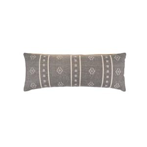Embroidered Ethnic 14 in. x 36 in. Gray/Cream Rectangle Indoor Throw Pillow