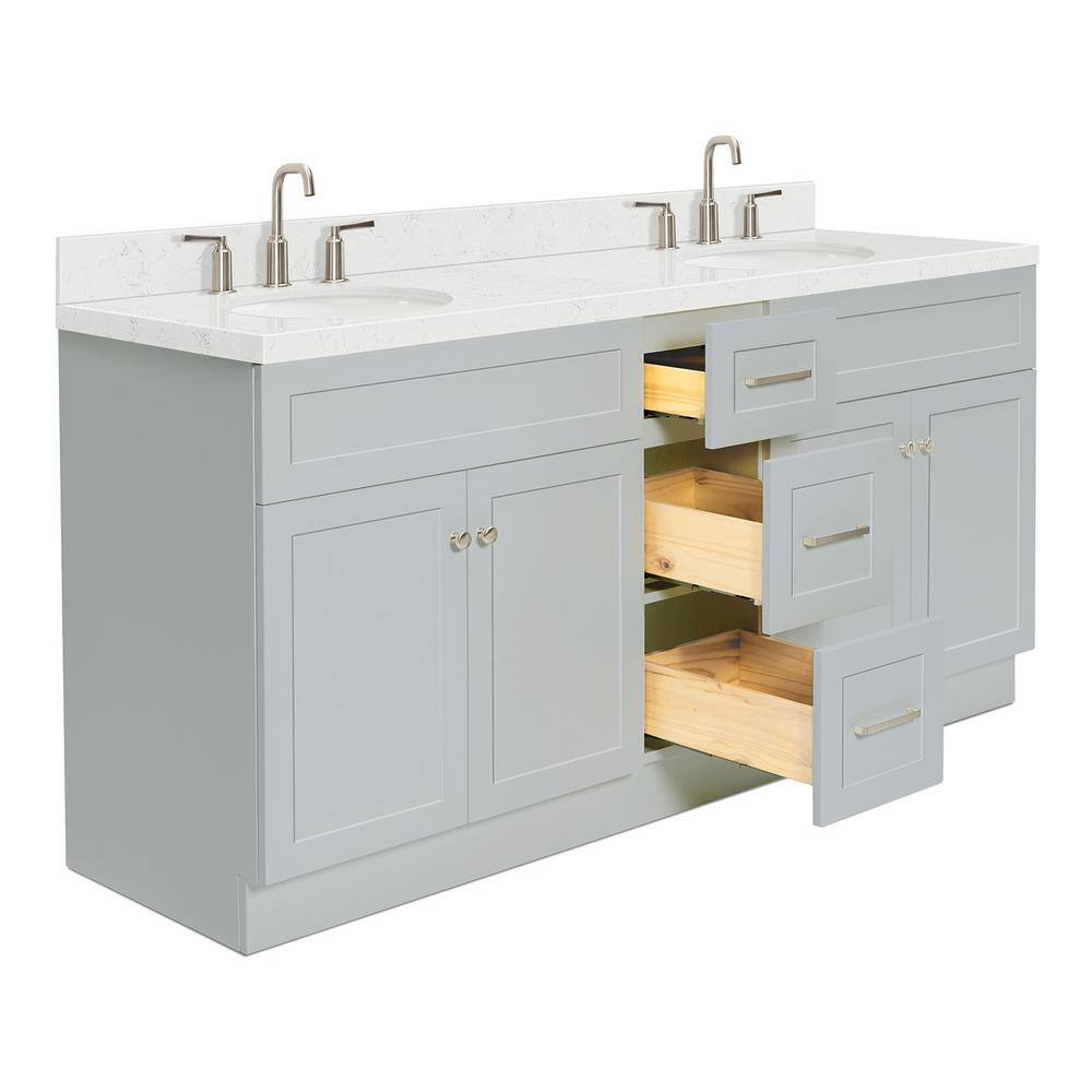 Gray Double Basin Freestanding Vanity with Quartz Top