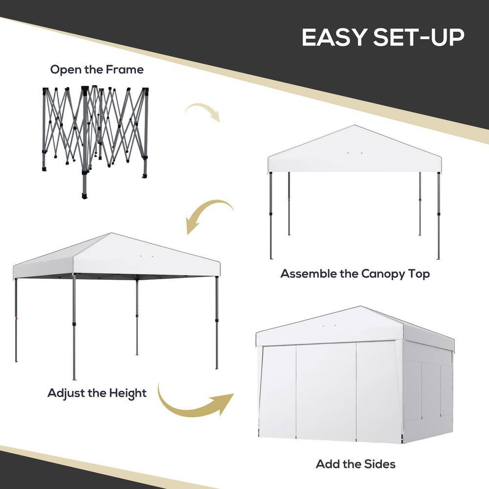 White Steel Pop-Up Canopy Tent with Sidewalls and Mesh Windows