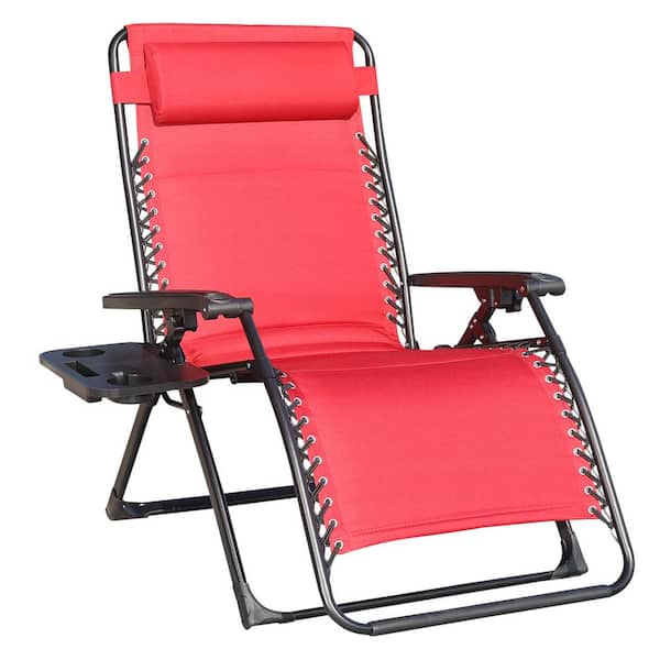 Tidoin Red Folding Metal Outdoor Lounge Chair
