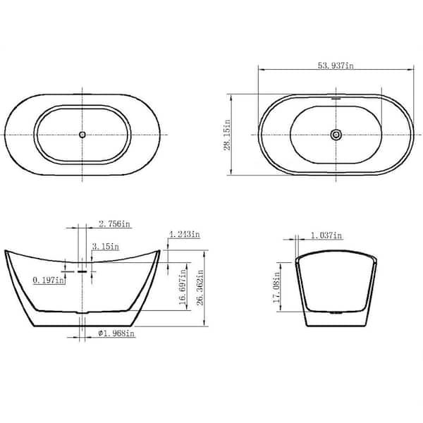 Freestanding 54 in. Fiberglass Double Slipper Flatbottom Modern Stand Alone Non-Whirlpool Bathtub in Matte Black