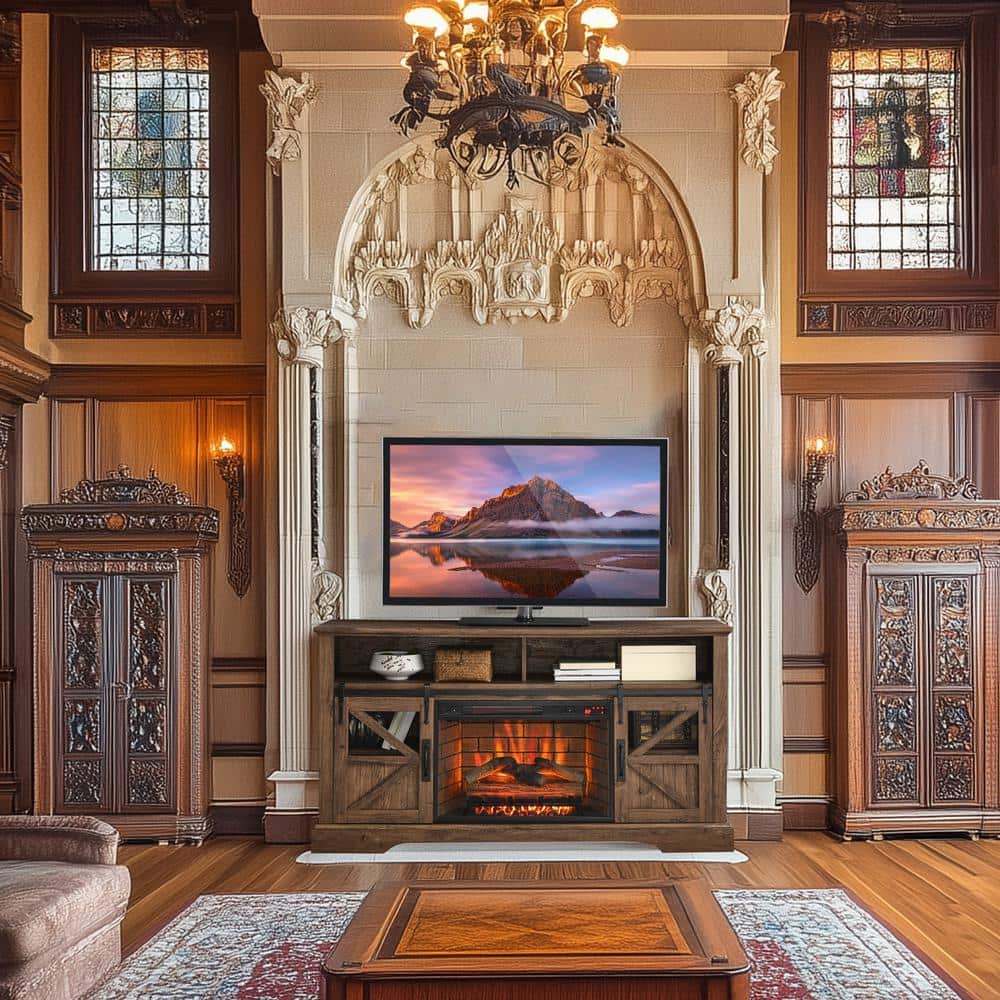 60 in. Freestanding Electric Fireplace in Reclaimed Barnwood with Infra Red Remote Control and Door Sensor price history on PriceWatchPro