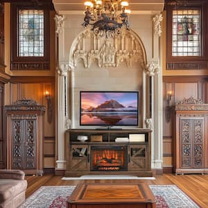 60 in. Freestanding Electric Fireplace in Reclaimed Barnwood with Infra Red Remote Control and Door Sensor