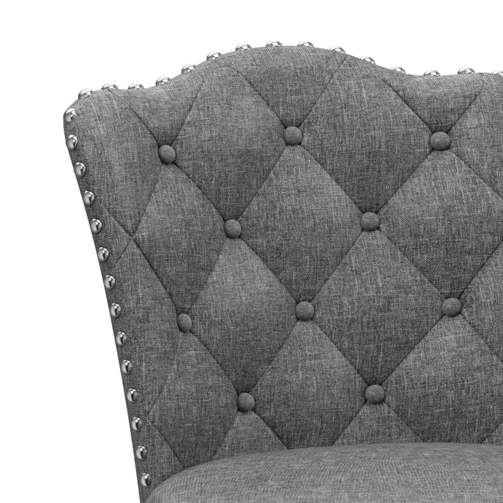 Gray Button-Tufted Wood Swivel Counter Stool