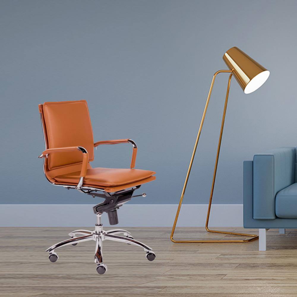 Contemporary Low Back Swivel Task Chair in Brown Leatherette